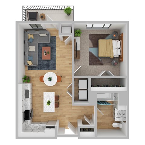 Floor plan for 1 bed, 1 bath, 698 sqft